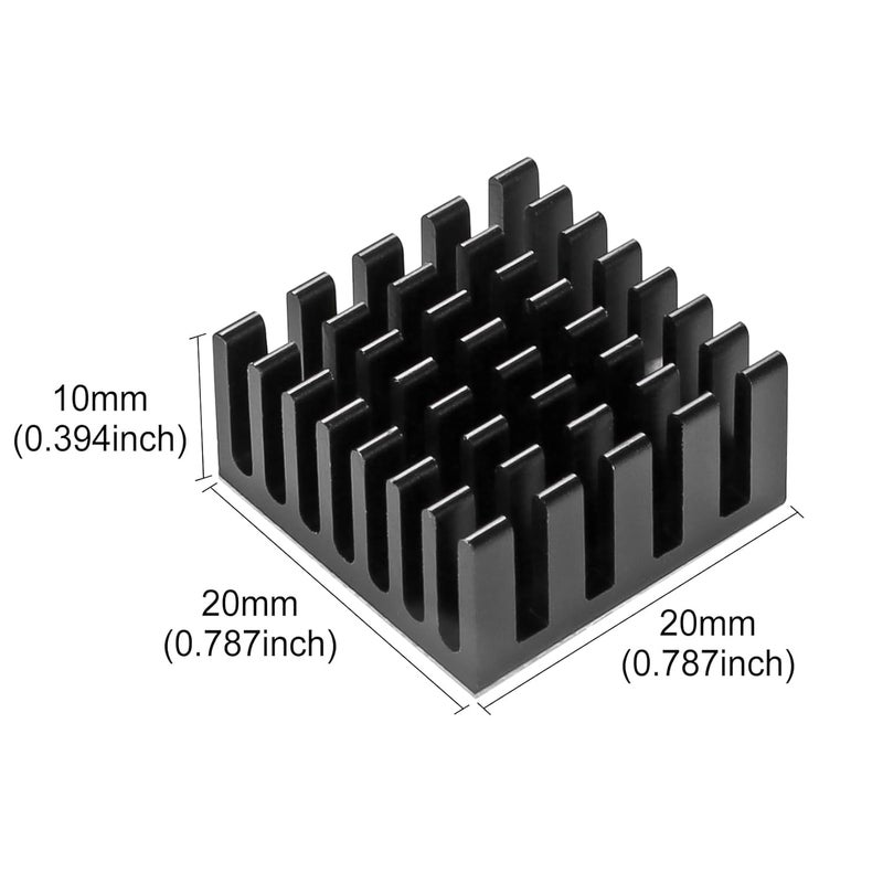 Manesi 10PCS 20mm Heatsink Kit 20x20x10mm/ 0.79x0.79x0.39inch with Thermal Conductive Adhesive Tape, Cooler Heat Sink for Cooling GPU IC Chips VRAM VGA RAM - Image 3